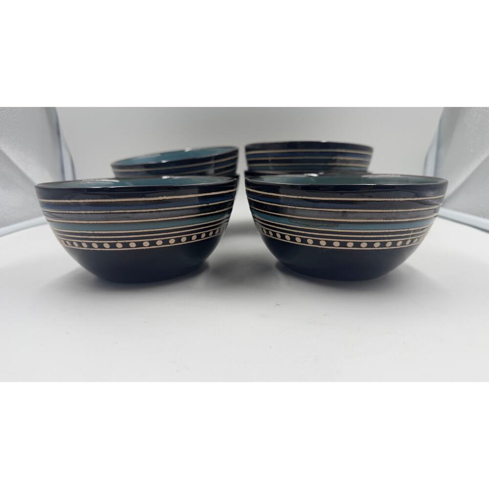 Set of 4 Soul Bowls Cafe Versailles Blue by GIBSON ELITE 6 inch